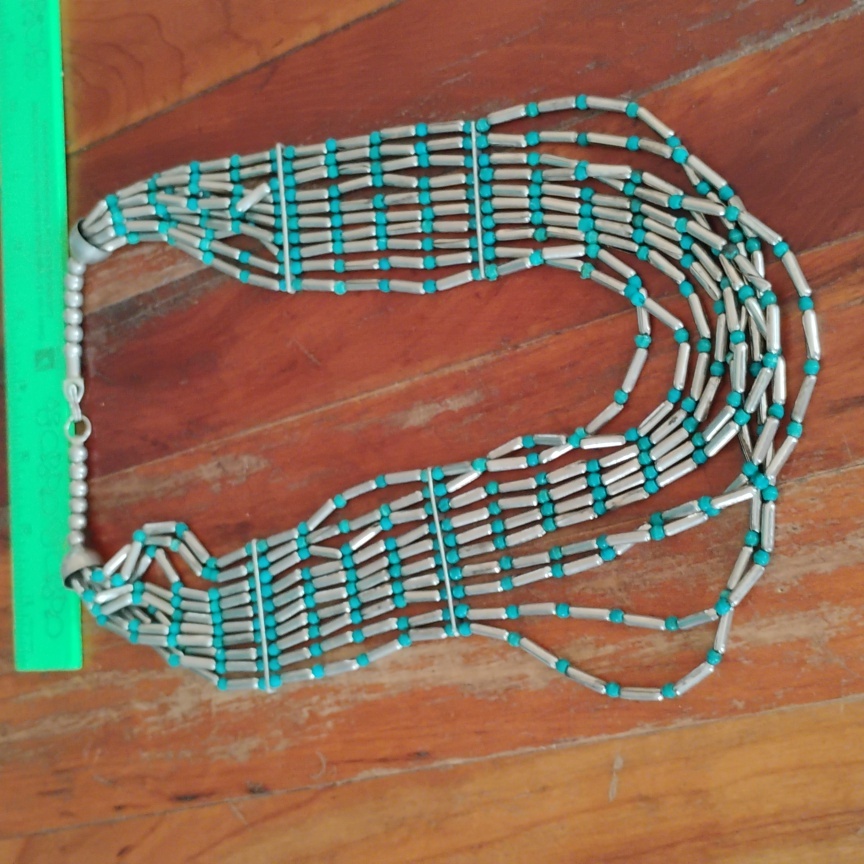 Vintage Turquoise Silver 25" Turquoise Beads 10 Strands Eplvc Indian